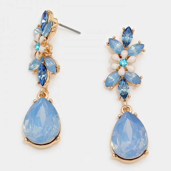 Opal Blue Flower Teardrop Earrings